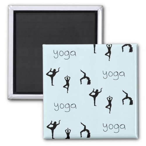 Yoga poses and text pattern on blue magnet