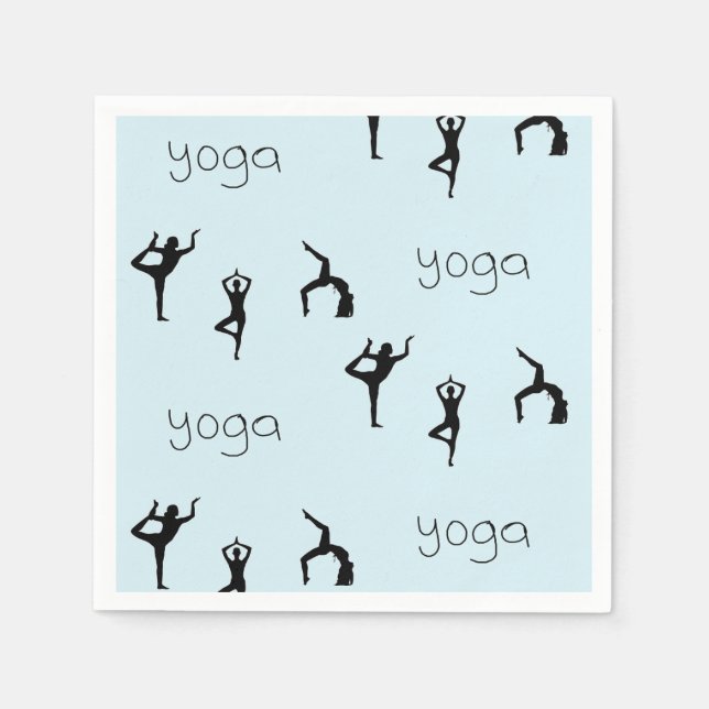 Yoga poses and text pattern on blue napkins (Front)