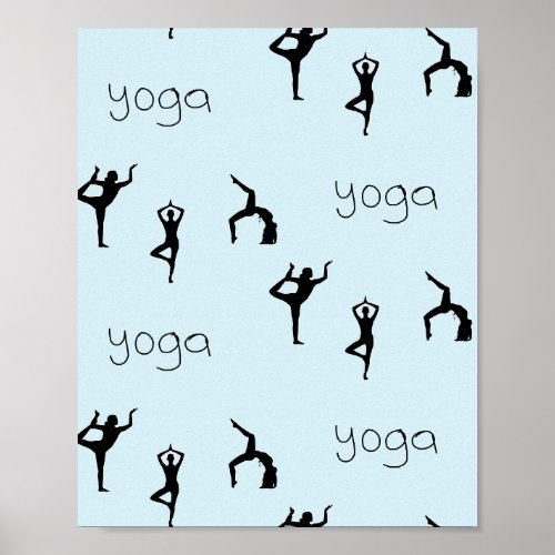 Yoga poses and text pattern on blue poster