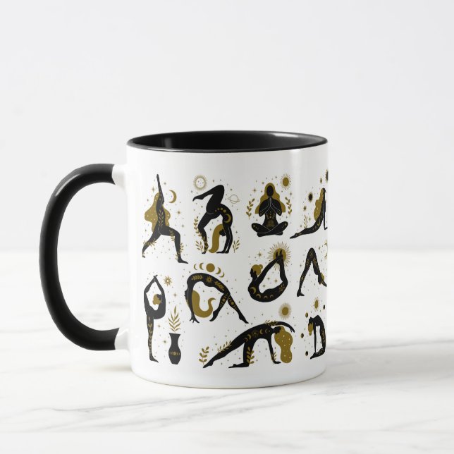 Yoga Poses Black & Gold  Mug (Left)