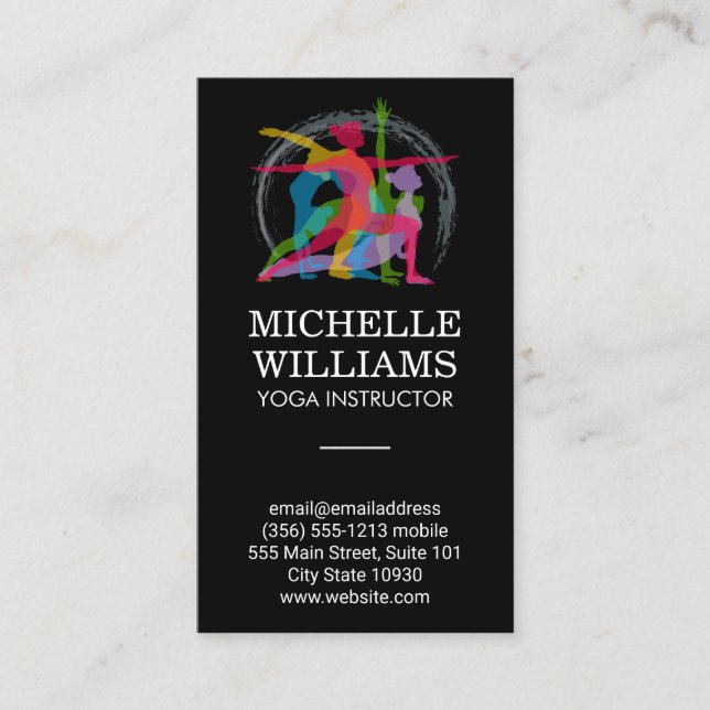 Yoga Poses Colorful Illustrations Business Card (Front)