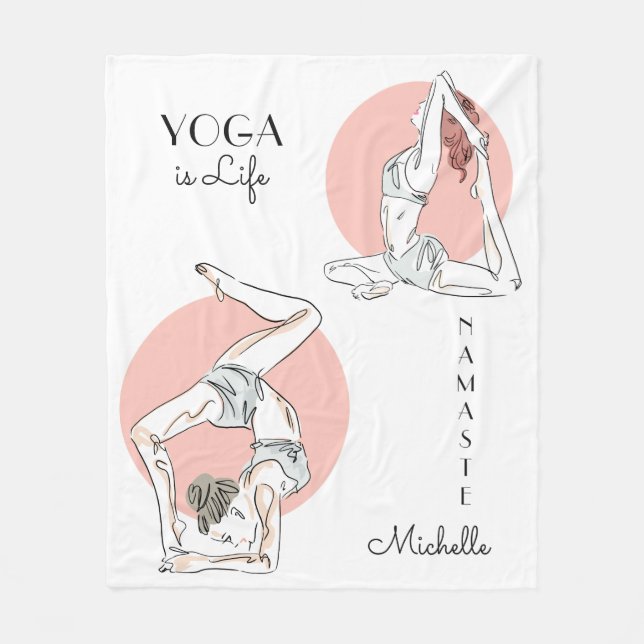 Yoga Poses custom name & text fleece blanket (Front)