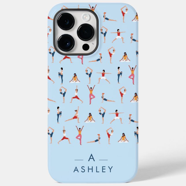 Yoga Poses Fun & Cute Blue Personalized  Case-Mate iPhone Case (Back)
