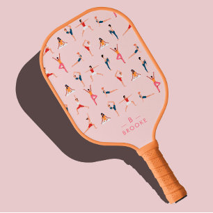 Yoga Poses Fun & Cute Pink Personalized Pickleball Paddle