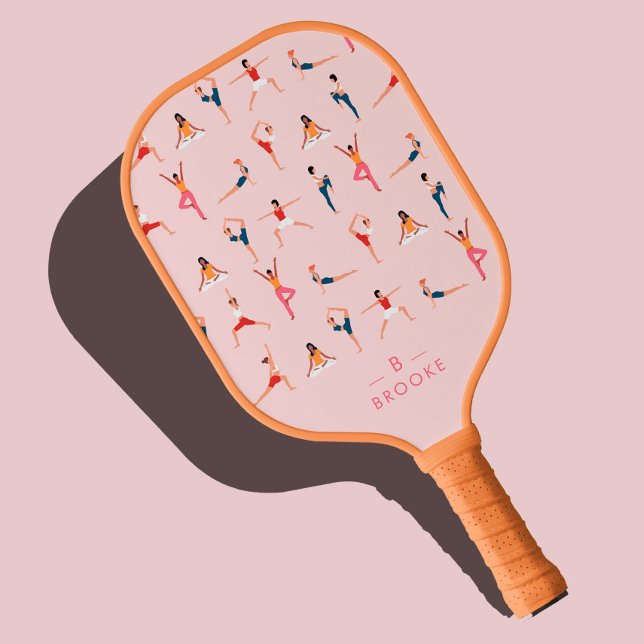Yoga Poses Fun & Cute Pink Personalized  Pickleball Paddle (Creator Uploaded)