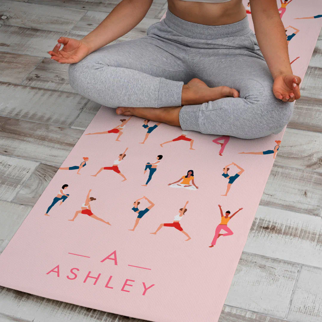 Yoga Poses Fun & Cute Pink Personalized Yoga Mat
