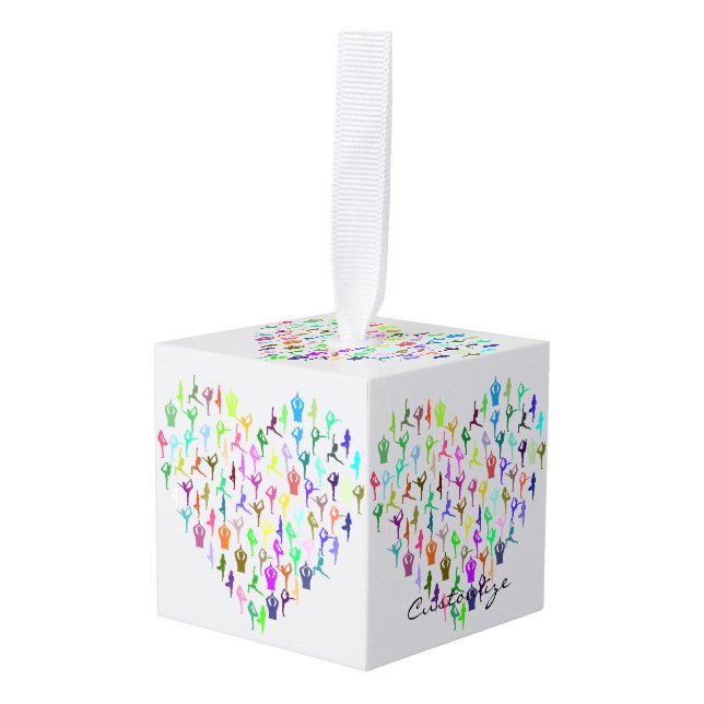 Yoga Poses Heart Thunder_Cove Cube Ornament (Front Angled)