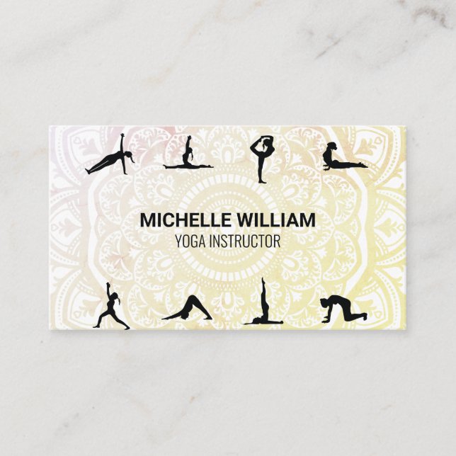 Yoga Poses | Mandala Pattern Business Card (Front)