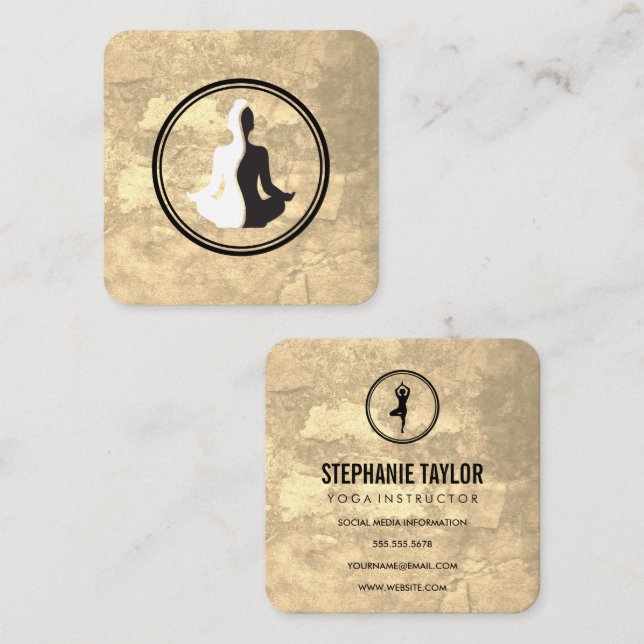 Yoga Poses | Meditation Square Business Card (Front/Back)