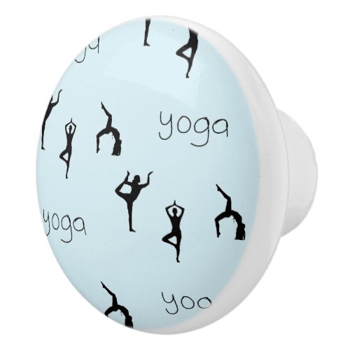 yoga poses on blue ceramic knob