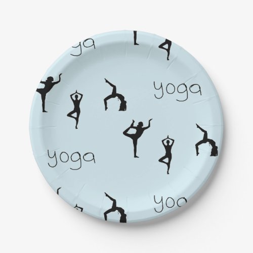 yoga poses on blue paper plate