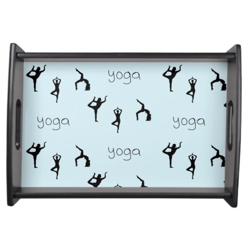 yoga poses on blue serving tray