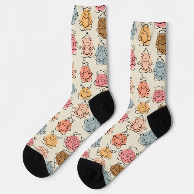 Yoga poses pattern | Yoga seamless pattern 42 Thro Socks (Left)