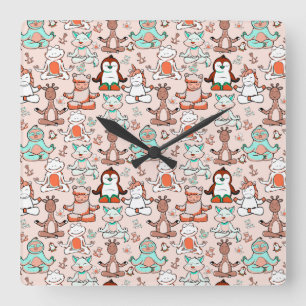 Yoga poses pattern Yoga seamless pattern 51 Square Wall Clock
