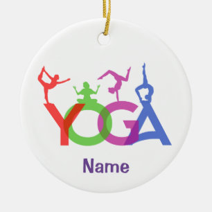 Yoga Poses Silhouettes Thunder_Cove Ceramic Ornament