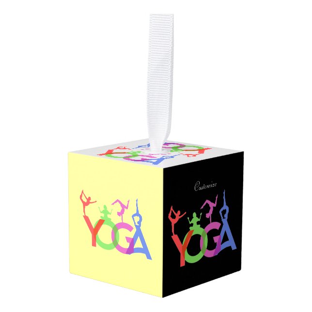 Yoga Poses Silhouettes Thunder_Cove  Cube Ornament (Front Angled)