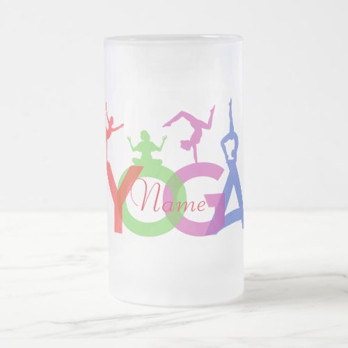 Yoga Poses Silhouettes Thunder_Cove   Frosted Glass Beer Mug