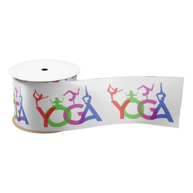 Yoga Poses Silhouettes Thunder_Cove Satin Ribbon (Spool)