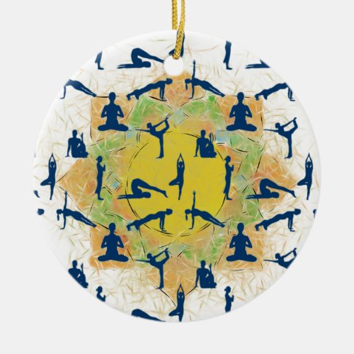 Yoga Poses With Lotus Flower Drawing Ceramic Ornament