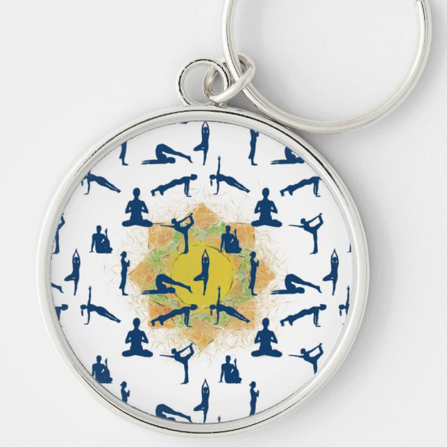 Yoga Poses With Lotus Flower Drawing  Keychain (Front)
