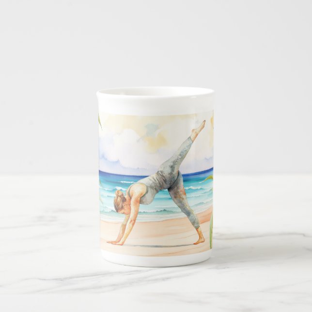 Yoga Position by the beach  Bone China Mug (Front)