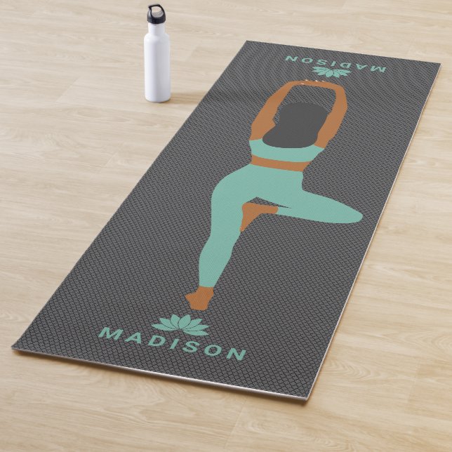 Yoga Position Gray Background Custom Name Yoga Mat (In Situ)