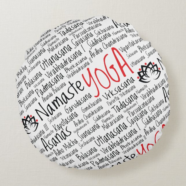 Yoga Positions Asanas Word Cloud Round Pillow (Back)