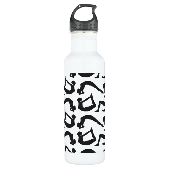 Yoga Positions Silhouettes Stainless Steel Water Bottle (Front)
