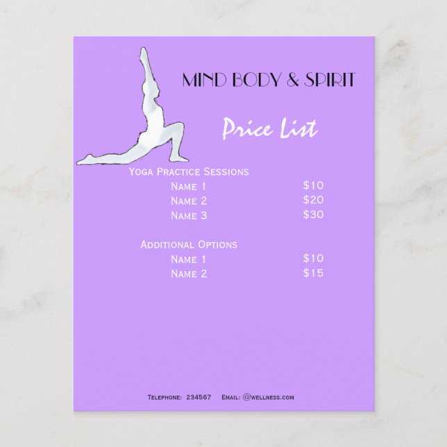 Yoga price list A5 flyer (Front)