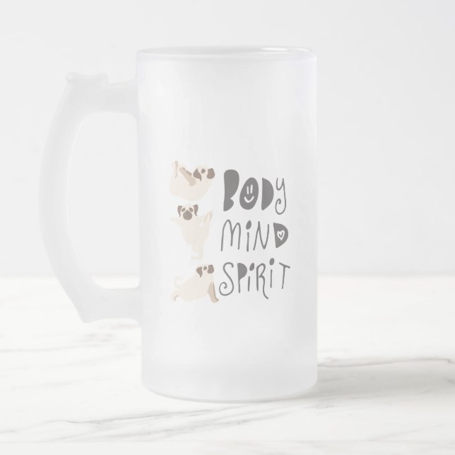 Yoga Pugs Frosted Glass Beer Mug (Left)