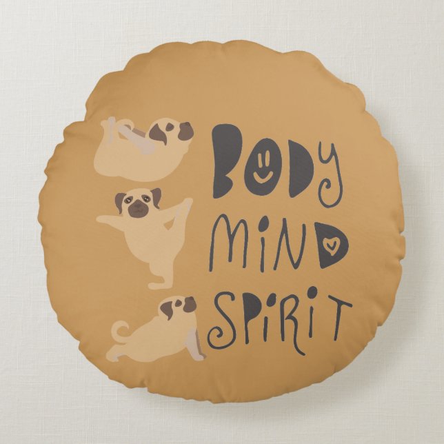 Yoga Pugs Round Pillow (Front)