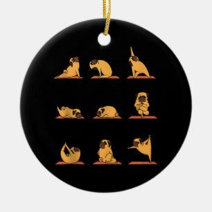 Yoga Puppy Yoga Pug Poses and Meditation Funny Pug Ceramic Ornament