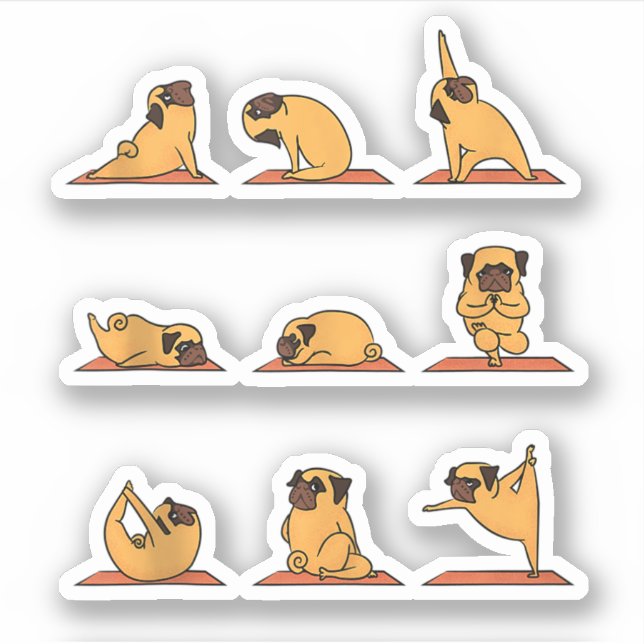 Yoga Puppy Yoga Pug Poses and Meditation Funny Pug Sticker (Front)