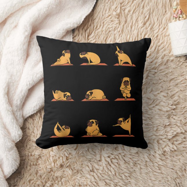 Yoga Puppy Yoga Pug Poses and Meditation Funny Pug Throw Pillow (Blanket)