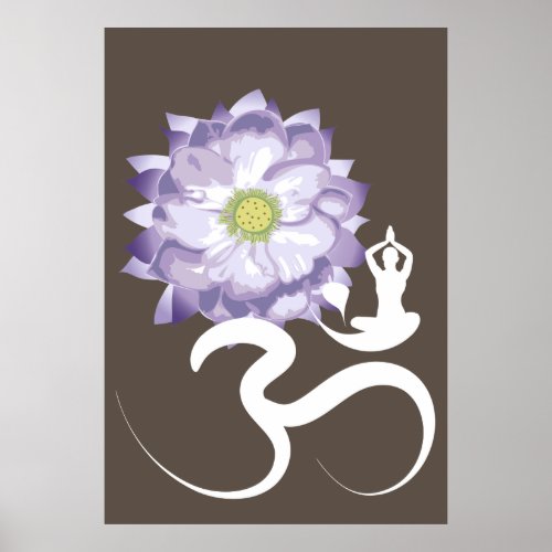 Yoga  Purple Lotus Flower White Om Symbol Poster