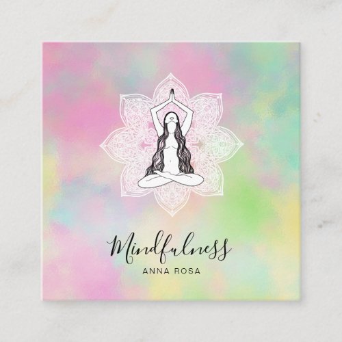  Yoga QR Meditation Mindfulness Mandala Goddess Square Business Card
