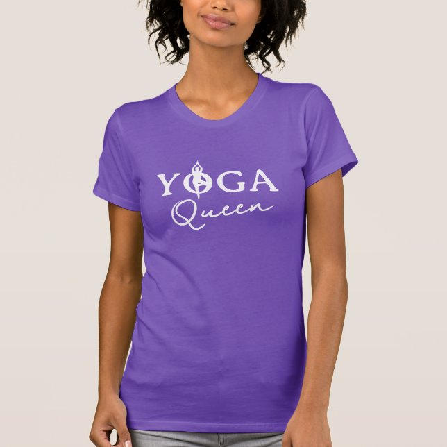 Yoga Queen purple t shirt with tree pose logo (Front)