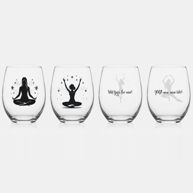 YOGA Quotes Set of 4 Stemless Wine Glass (Front)