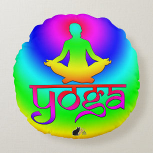 Yoga Rainbow Intentions Round Pillow