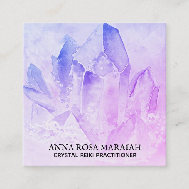 *~* Yoga Reiki Crystal Cluster Healer Amethyst Square Business Card (Front)