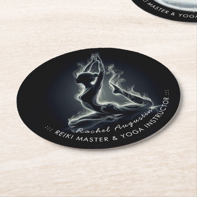 Yoga Reiki Instructor One-Legged King Pigeon Pose Round Paper Coaster (Angled)