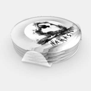 Yoga Reiki One-Legged King Pigeon Pose Watercolor Coaster Set