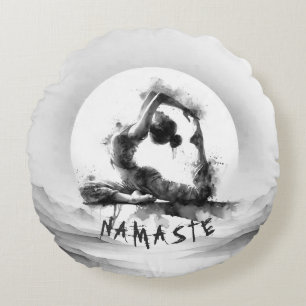 Yoga Reiki One-Legged King Pigeon Pose Watercolor Round Pillow