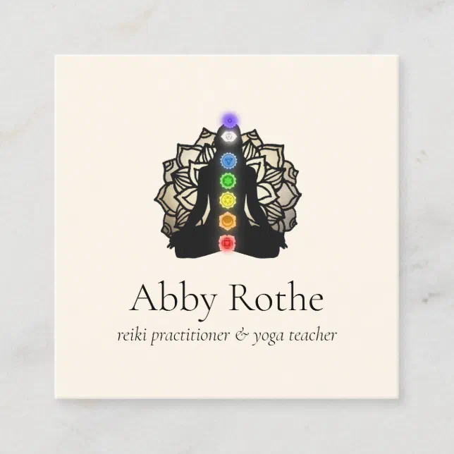 Yoga Reiki Practitioner With Chakras Lotus Square Business Card Zazzle 2090