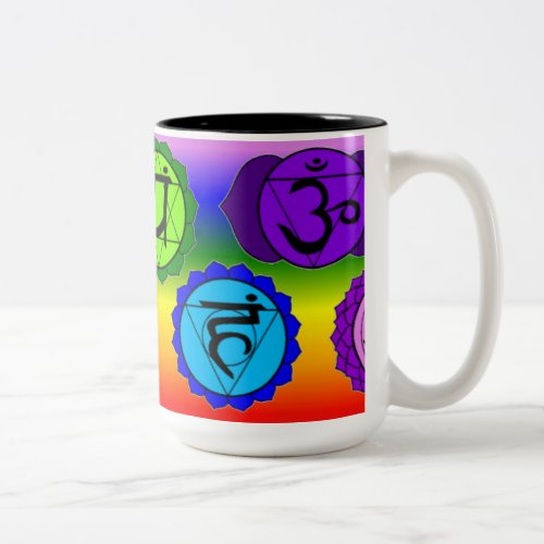 YOGA REIKI SEVEN CHAKRA SYMBOL MUG RAINBOW BG Two_Tone COFFEE MUG