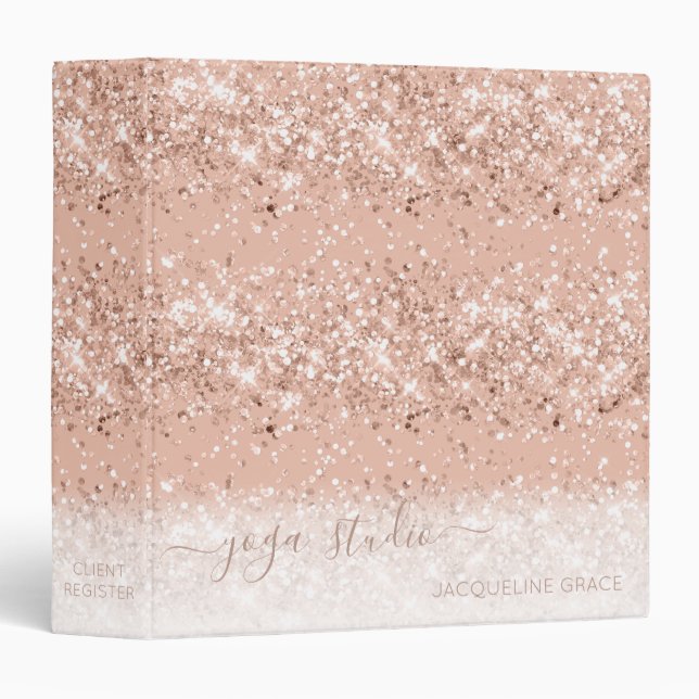 Yoga Rose Gold Glitter Monogram 3 Ring Binder (Front/Spine)