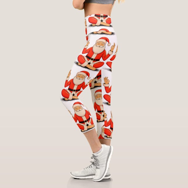Yoga Santa Namaste Meditation Christmas Holiday Capri Leggings (Left)