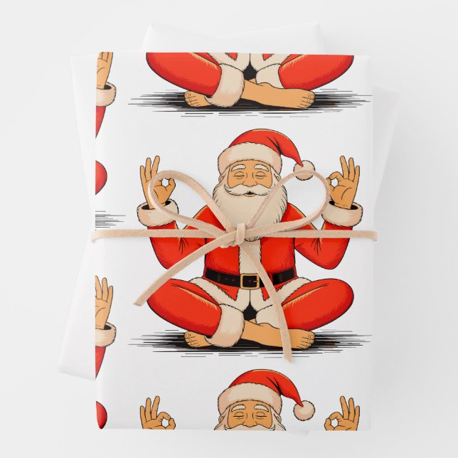 Yoga Santa Namaste Meditation Christmas Holiday Wrapping Paper Sheets (In situ)