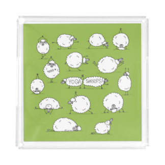 Yoga Sheep: Whimsical Sketch Fun. Acrylic Tray