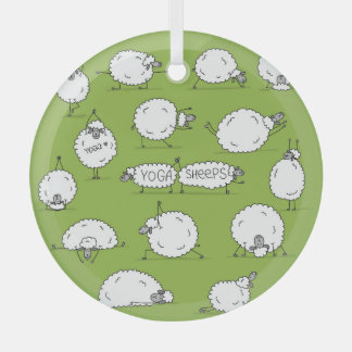 Yoga Sheep: Whimsical Sketch Fun. Glass Ornament